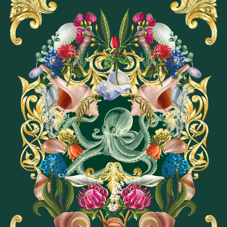 Sample of Treasure Chest Wallpaper in Emerald Green