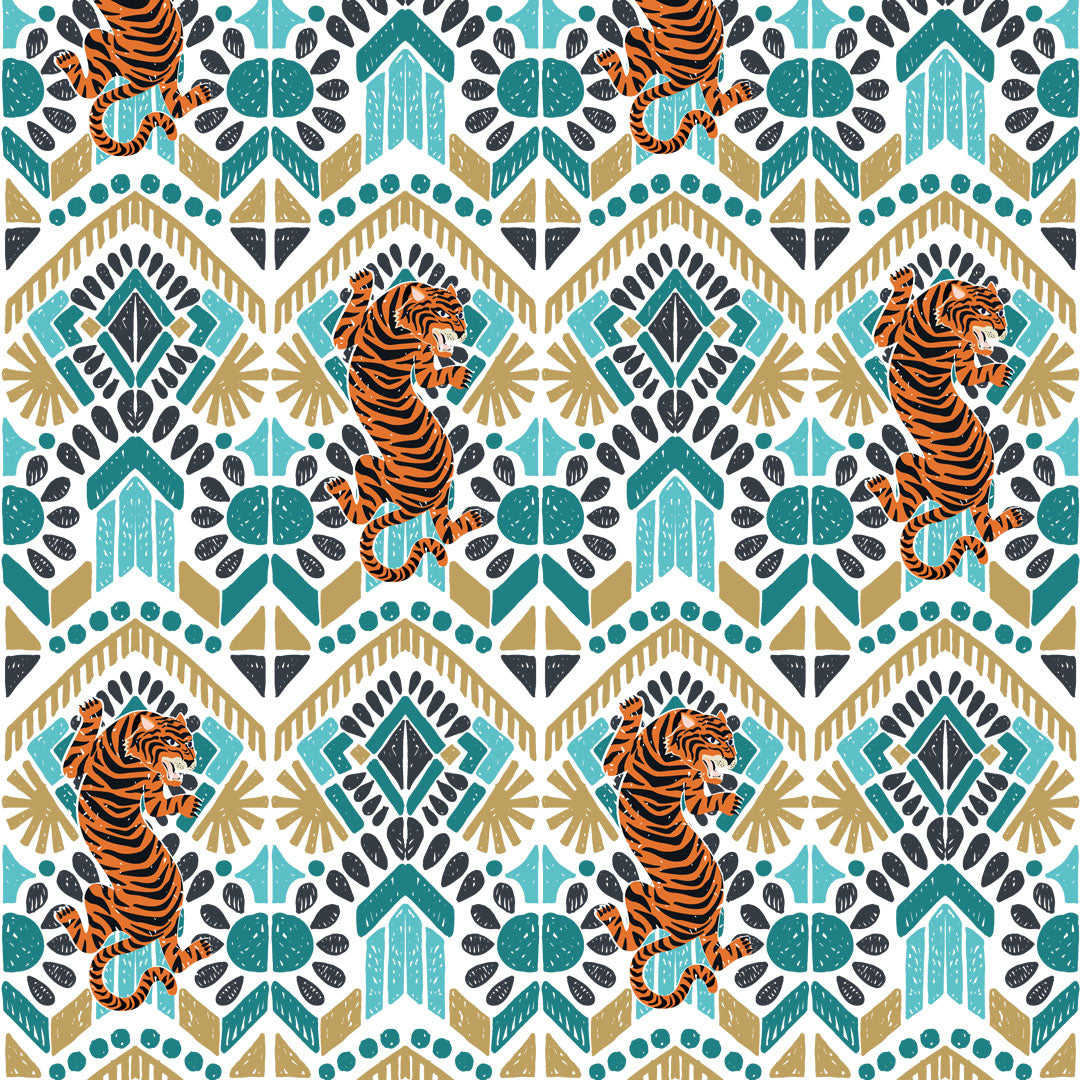Clawdia Wallpaper in Gold and Teal