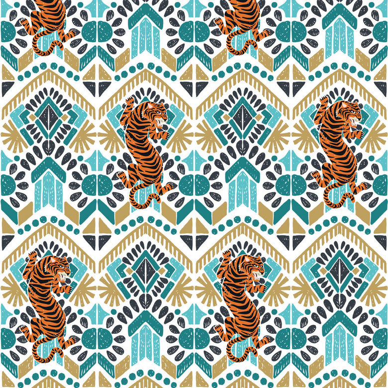 Clawdia Wallpaper in Gold and Teal
