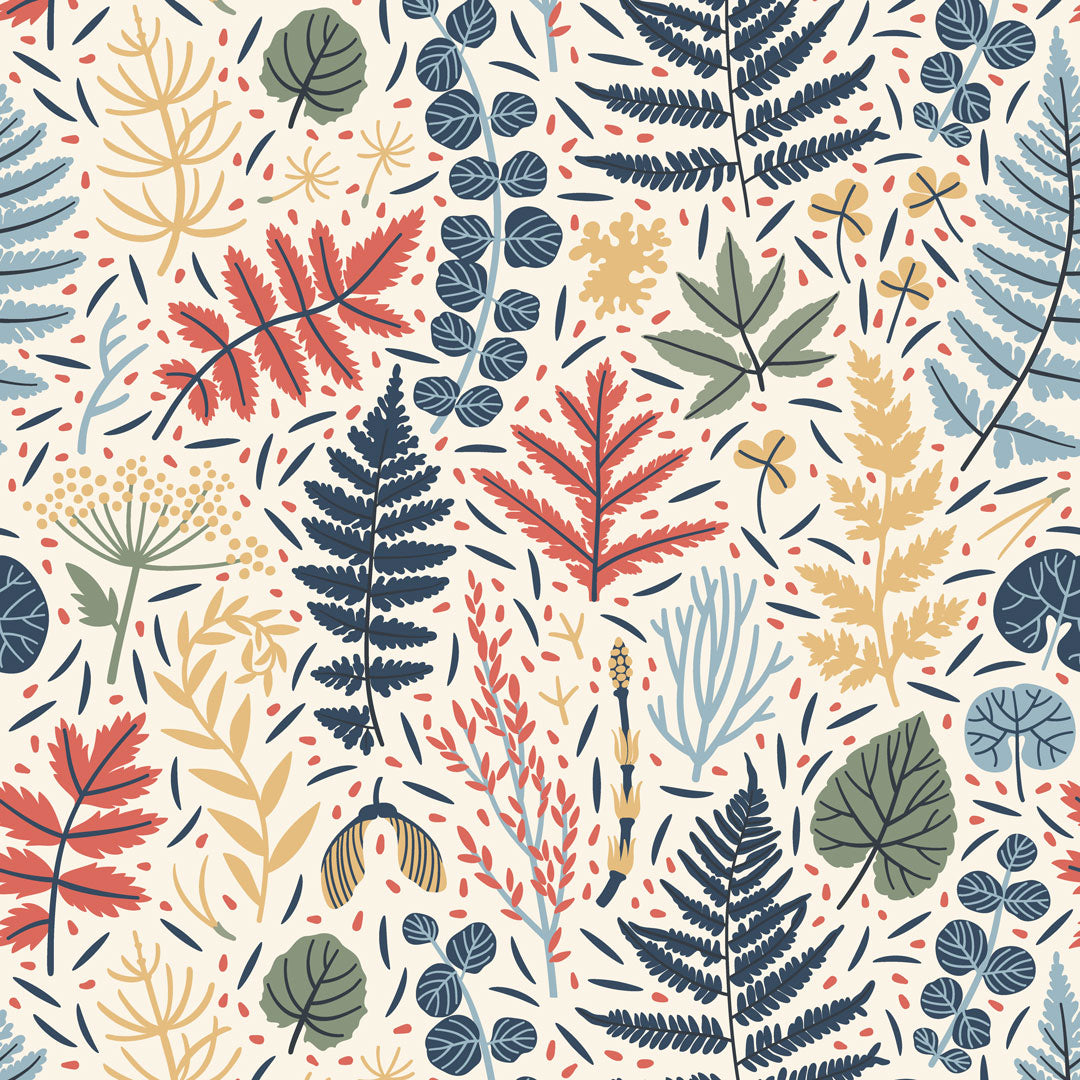 Sample of Woodland Walks Wallpaper in Retro Rainbow
