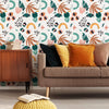 Living Room with Abstract Desert Print Wallpaper