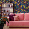 Living Room with Pink Sofa and Butterfly Wallpaper