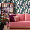 Retro Bauhaus-Style Living Room Wallpaper in Pink, Blue and Green