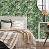 Bedroom with Green Jungle Wallpaper