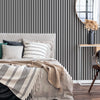 Bedroom with Monochrome Stripe Wallpaper