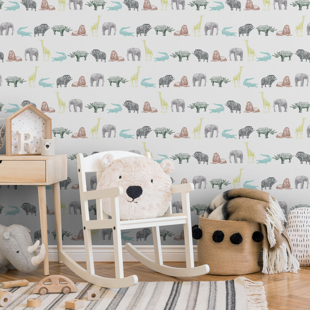 Colourful Safari Animal Wallpaper