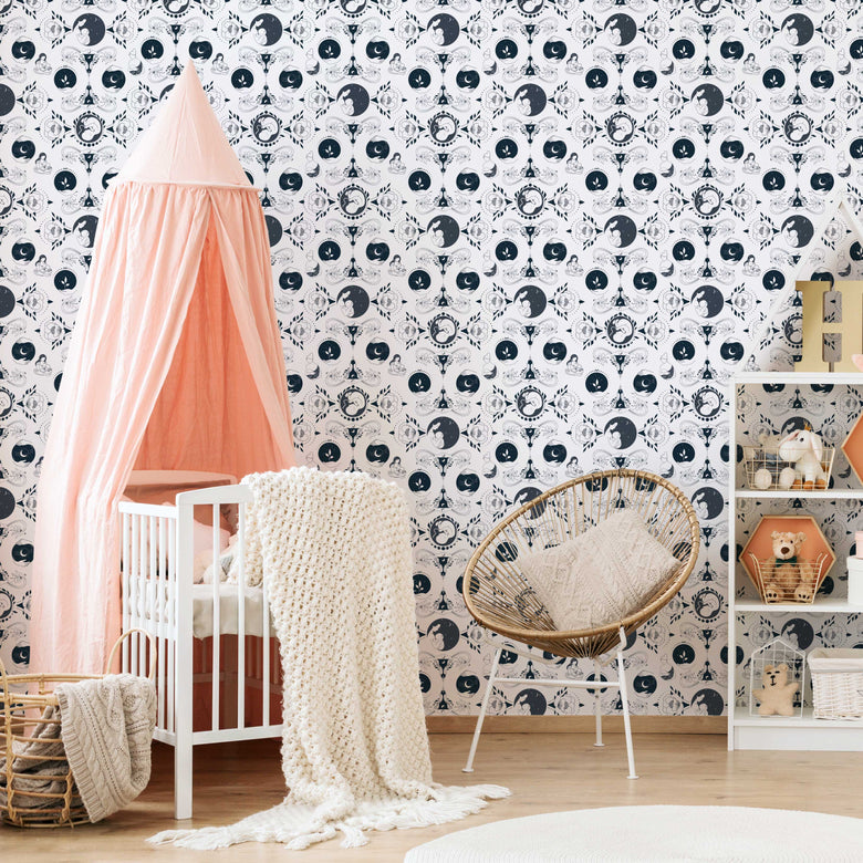 Nursery Wallpaper in Navy and White