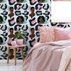 Bedroom with Colour Block Leopard Print Wallpaper