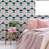 Bedroom with Pastel Geometric Wallpaper