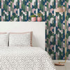 Retro Bauhaus-Style Bedroom Wallpaper in Pink, Blue and Green
