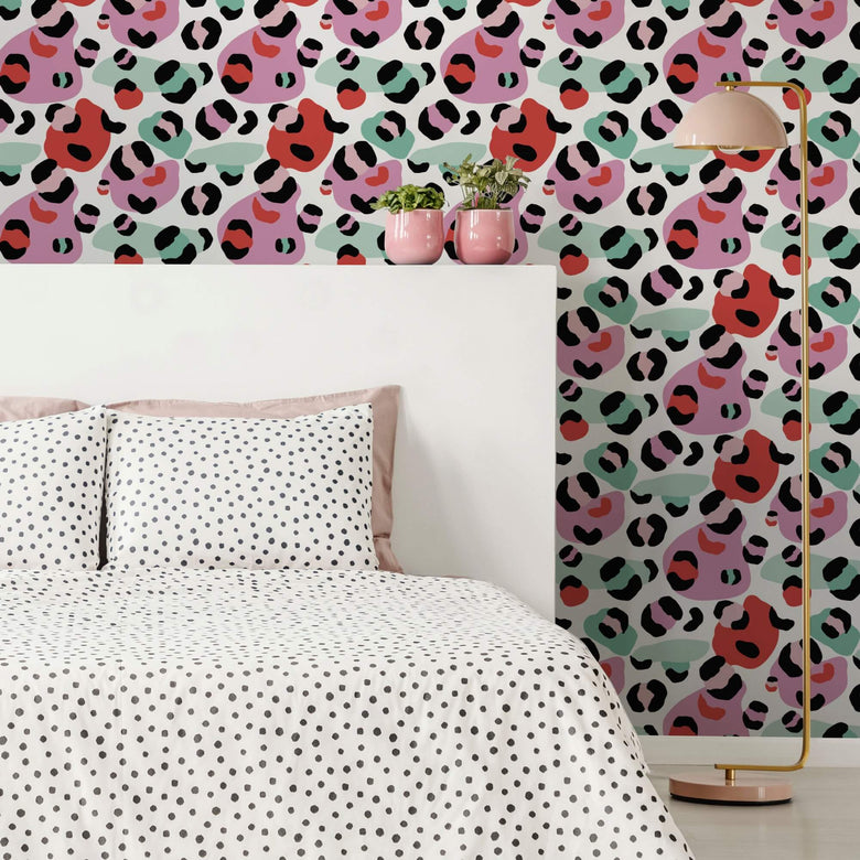 Bedroom with Leopard Print Wallpaper