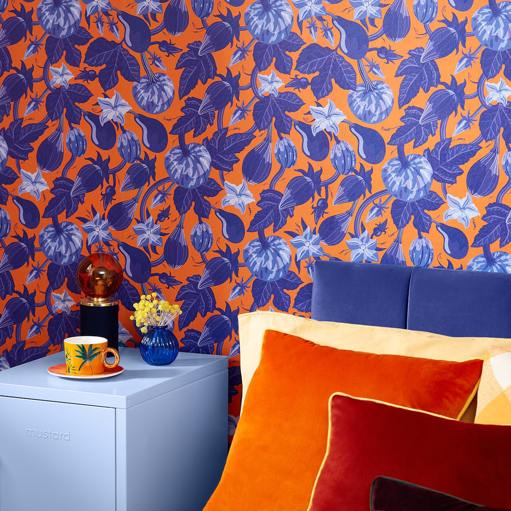 Pumpkin Squash wallpaper in Pumpkin Spice Orange and Indigo – Lust Home