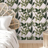 Bedroom with Green Tropical Wallpaper