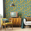 Yellow and Teal Wallpaper in Retro Living Room