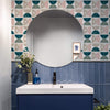 Bathroom with Muted Geometric Wallpaper