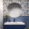 Bathroom with Blue Jungle Wallpaper