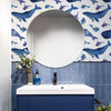 Blue Bathroom with Whale Wallpaper