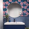 Pink and Blue Floral Wallpaper in Bathroom