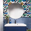 Bathroom with Blue Leopard Print Wallpaper