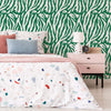 Bedroom with Green and White Animal Print Wallpaper