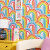 Wave After Wave Wallpaper in Rainbow Brights on Lavender