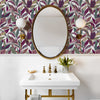 Bathroom with Tropical Print Wallpaper