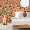 Bedroom with Orange and Pink Flower Wallpaper