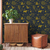 Navy and Mustard Woodland Wallpaper