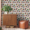 Wooden Side Table with Bright Fiesta Wallpaper